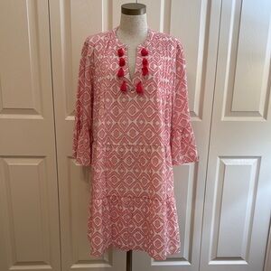 Pink Geometric Patterned Dress with Tassels